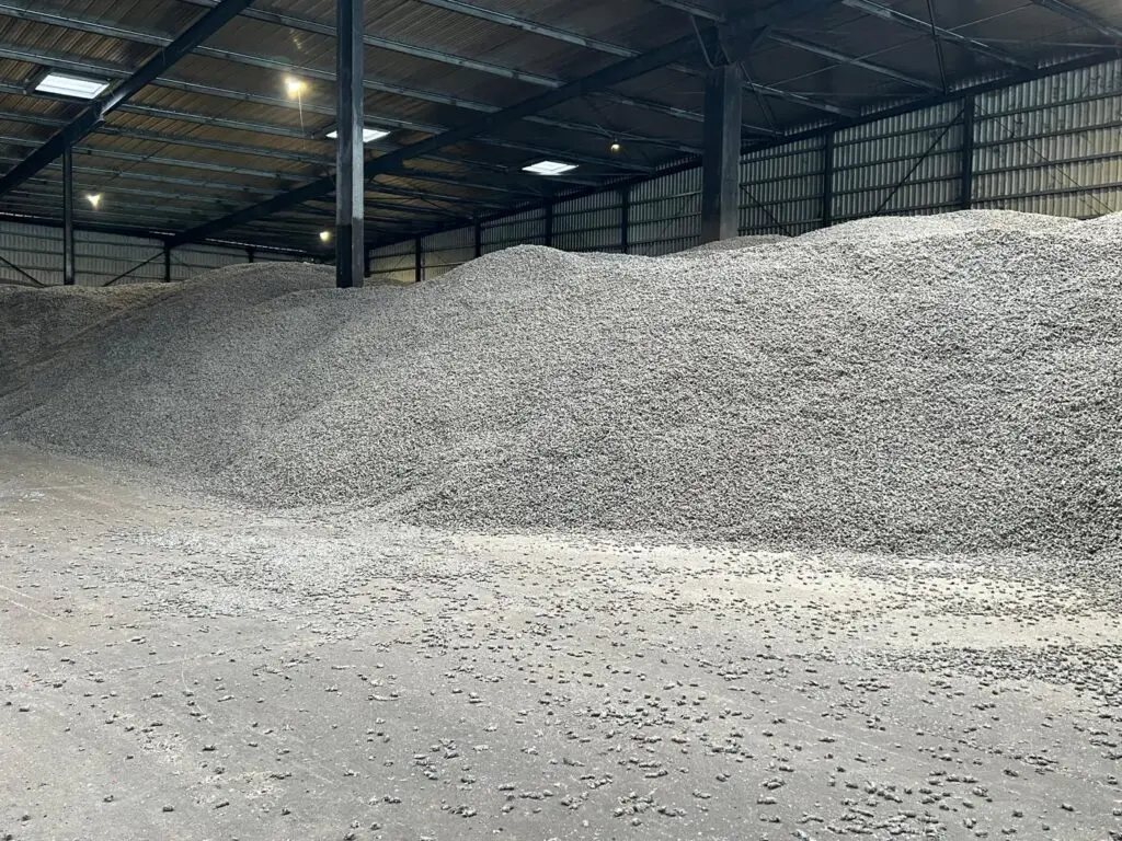 Densified RDF pellets discharged into storage at Blue River Recycling, Papenburg